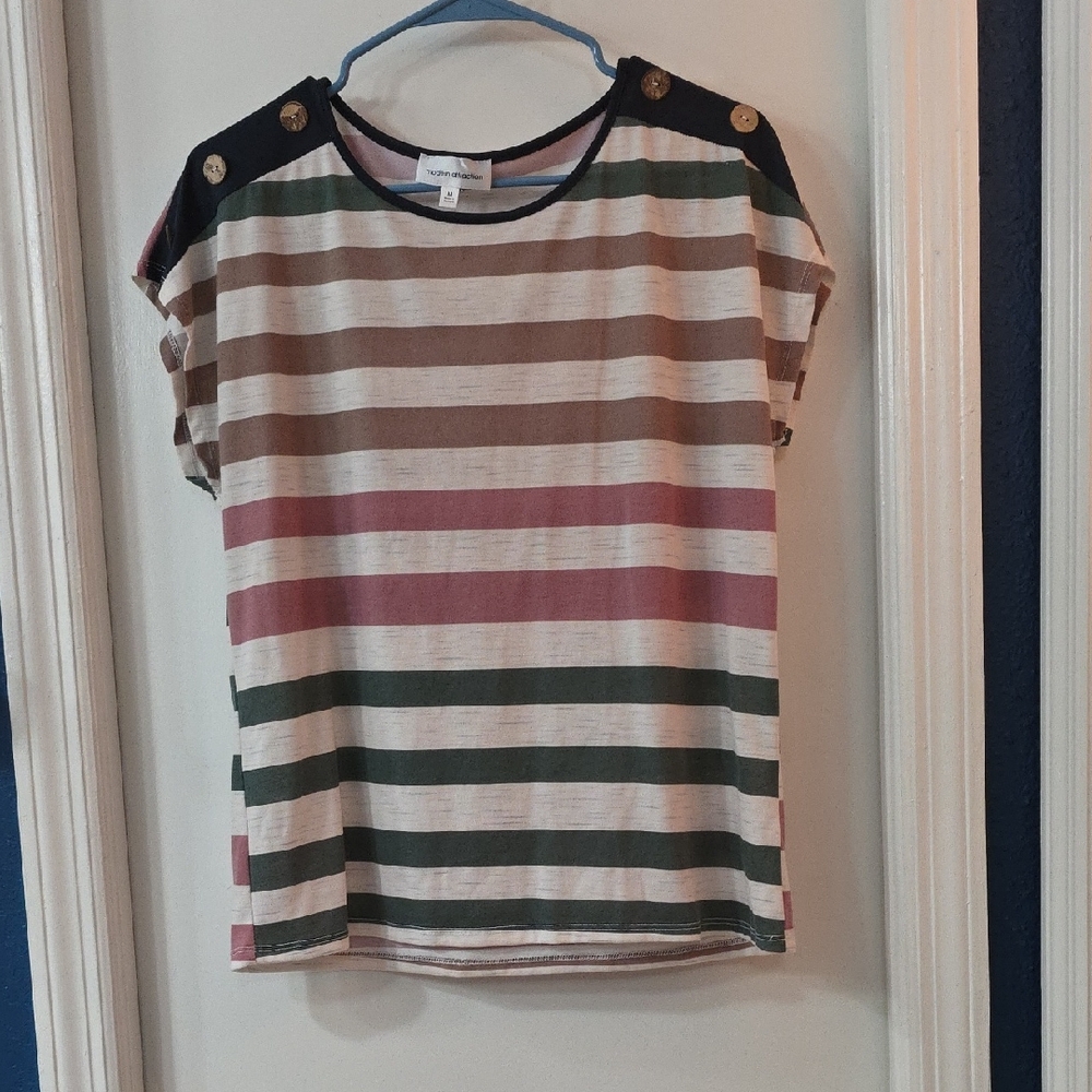 Striped Women's Top with Button Accents
